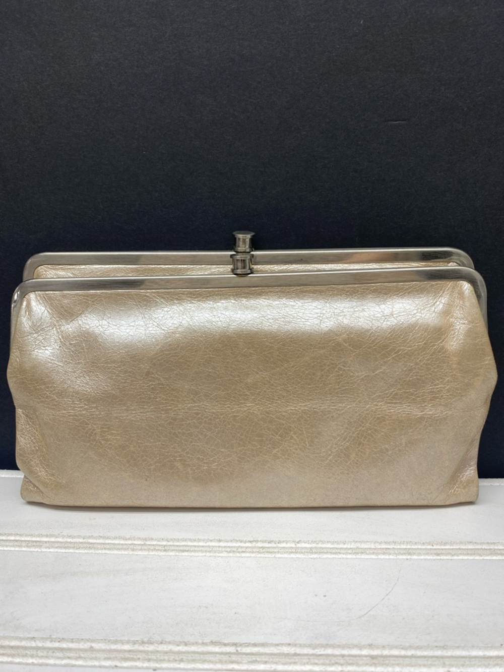 HOBO Lauren Champagne Shimmering Bifold Leather Wallet